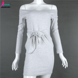 Gagaopt 2017 Autumn Dress Knitted Dress Sexy V-neck Sashes Gray Party Bodycon Dress Short Mini Pencil Winter Vestidos Robes