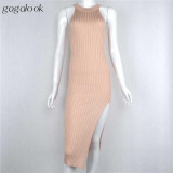 Gagalook 2016 Brand Summer Dress Women Black Pink Knitted Robe Sexy Ribbed Off Shoulder Bodycon Long Party Dress Vestidos