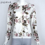 Gagalook 2016 Brand New Bomber Jacket Basic Coats Women Female Autumn Floral Print Streetwear Slim Zipper Chaquetas Mujer C0902