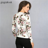 Gagalook 2016 Brand New Bomber Jacket Basic Coats Women Female Autumn Floral Print Streetwear Slim Zipper Chaquetas Mujer C0902