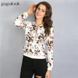Gagalook 2016 Brand New Bomber Jacket Basic Coats Women Female Autumn Floral Print Streetwear Slim Zipper Chaquetas Mujer C0902