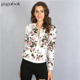 Gagalook 2016 Brand New Bomber Jacket Basic Coats Women Female Autumn Floral Print Streetwear Slim Zipper Chaquetas Mujer C0902