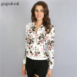 Gagalook 2016 Brand New Bomber Jacket Basic Coats Women Female Autumn Floral Print Streetwear Slim Zipper Chaquetas Mujer C0902