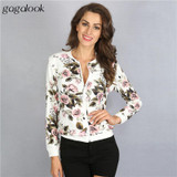 Gagalook 2016 Brand New Bomber Jacket Basic Coats Women Female Autumn Floral Print Streetwear Slim Zipper Chaquetas Mujer C0902
