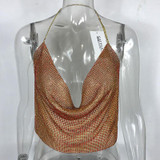GACVGA 2018 Handmade Crystal Tank Top Sexy Backless Summer Beach Women Crop Top Halter Camis Metal Bralette Ladies Croped Tops
