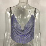 GACVGA 2018 Handmade Crystal Tank Top Sexy Backless Summer Beach Women Crop Top Halter Camis Metal Bralette Ladies Croped Tops