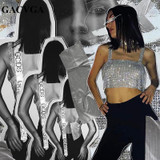 GACVGA 2018 Glitter Women Rhinestone Party Tank Tops Summer Beach Crystal Bustier Crop Top Sexy Diamonds Nightclub T-Shirt Camis