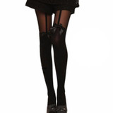 G20 Fashion Sexy Women Black White Stockings Thin Tights Bow Pantyhose Tattoo Mock Bow Suspender Sheer Stocking