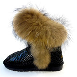 G&amp;Zaco Luxury Snow Boots Natural Fox Fur Cow Boots Waterproof Mid Calf Genuine Leather Winter Cotton Real Fur Boots Women Shoes