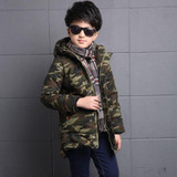 FYH Kids Outerwear Winter Boys Camouflage Hooded Parka School Children's Winter Jackets Kids Boys Down Coat Warm Thick Cotton