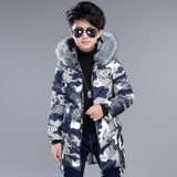 FYH Kids Clothes Winter Boys Fur Hooded Parka School Children Winter Outwear Black Camouflage Boys Warm Thick Cotton Padded Coat