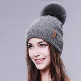 FURTALK Wool Hat Fox Fur Pom Pom Hat Women Winter Fur Hat
