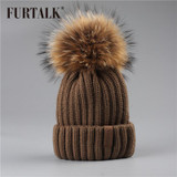 FURTALK Winter hat for Kids Ages 2-7 Knit Beanie winter baby hat for children fur Pom Pom Hats for girls and boys