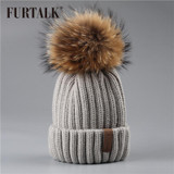 FURTALK Winter hat for Kids Ages 2-7 Knit Beanie winter baby hat for children fur Pom Pom Hats for girls and boys