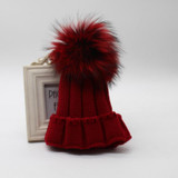 FURANDOWN Kids Winter Beanie Hats Baby Girls Boys Colorful Fur Pompom Hat Knitted Cap For Children