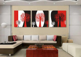 Unframed Abstract black and red and white  still life 3 panels canvas wall art tree oil paintings for living room wall pictures