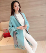TWOTWINSTYLE 2017 Spring Women Embroidery Floral Tassel Trench Coats Cloak Long Sleeves Female Knit Cardigan Sweater Windbreaker