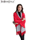 TWOTWINSTYLE 2017 Spring Women Embroidery Floral Tassel Trench Coats Cloak Long Sleeves Female Knit Cardigan Sweater Windbreaker