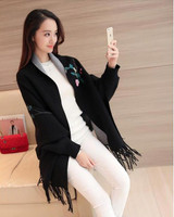 TWOTWINSTYLE 2017 Spring Women Embroidery Floral Tassel Trench Coats Cloak Long Sleeves Female Knit Cardigan Sweater Windbreaker
