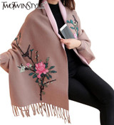 TWOTWINSTYLE 2017 Spring Women Embroidery Floral Tassel Trench Coats Cloak Long Sleeves Female Knit Cardigan Sweater Windbreaker