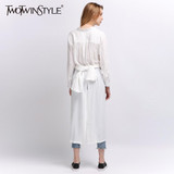 TWOTWINSTYLE 2017 Split autumn Women's Long Blouses Shirt Midi Tops White Feminine Blouse Casual Female Cardigan Clothes Korean