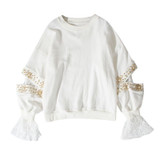 TWOTWINSTYLE 2017 Korean Lace Beading Long Sleeve Female Sweatshirts Hoodies for Women's Pullover Clothes Korean Pink Fashion