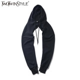TWOTWINSTYLE 2017 Hoody Short Pullovers Sweatshirt for Women Crop Tops Black Women's Hooded Sweatshirts Lace Up Casual Clothing