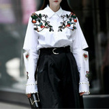 TWOTWINSTYLE 2017 Embroidery Blouses Women's Shirts White Hollow out Female Shirt Long Sleeve Tops Casual Clothes Korean Fashion