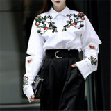 TWOTWINSTYLE 2017 Embroidery Blouses Women's Shirts White Hollow out Female Shirt Long Sleeve Tops Casual Clothes Korean Fashion