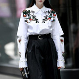 TWOTWINSTYLE 2017 Embroidery Blouses Women's Shirts White Hollow out Female Shirt Long Sleeve Tops Casual Clothes Korean Fashion