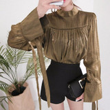 TWOTWINSTYLE 2017 Autumn Long Sleeve women's blouses shirts Female Lace Up Cuffs Tops casual Fashion Korean Clothing