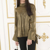 TWOTWINSTYLE 2017 Autumn Long Sleeve women's blouses shirts Female Lace Up Cuffs Tops casual Fashion Korean Clothing