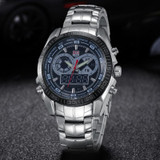 TVG Male Sports Watch Men Full stainless steel waterproof Quartz-watch Digital Led Analog Dual display Men's Wrist Watches