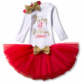 Tutu Baby Birthday Dress Autumn Long Sleeve Roupas Infantis Bebes 1st Birthday Outfit+Tutu Pettiskirt Dress Party Clothing Dress