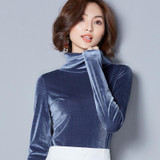 Turtleneck Velvet Tops Women Long Sleeve T Shirts Solid Color 2018 spring Autumn Velour T-Shirts Women Basic Shirt