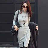 Turtleneck Women Dress Long Sleeve Autumn Winter Fashion 2017 New Korean Style High Waist Bodycon Dresses Basic Womens Clothing