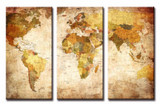 Vintage World Map 3 Panel Canvas Painting Oil Painting Print On Canvas Home Decor Art Wall Print Picture Living Room Unframed
