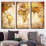 Vintage World Map 3 Panel Canvas Painting Oil Painting Print On Canvas Home Decor Art Wall Print Picture Living Room Unframed