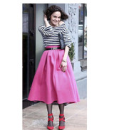 Vintage Women Skirt Stretch High Waist Short Plain Skater A Line Long Skirt