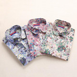 Vintage Women Shirts Long Sleeves Cotton Blouses Turn Down Collar Floral Shirts Blusas Femininas Fashion Women Shirt Tops