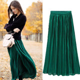 Vintage Women High Waist Plain Skater Skirts Stretch Flared Pleated Skirts Long Girl Skirt Fashion Winter Skirts