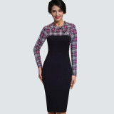 Vintage Women Knitting Patchwork Dress Elegant Work Office Business Sheath Bodycon Pencil Dress B238