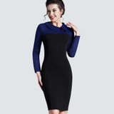Vintage Women Knitting Patchwork Dress Elegant Work Office Business Sheath Bodycon Pencil Dress B238