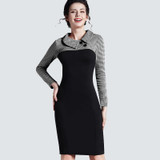 Vintage Women Knitting Patchwork Dress Elegant Work Office Business Sheath Bodycon Pencil Dress B238