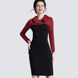 Vintage Women Knitting Patchwork Dress Elegant Work Office Business Sheath Bodycon Pencil Dress B238