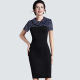 Vintage Women Knitting Patchwork Dress Elegant Work Office Business Sheath Bodycon Pencil Dress B238