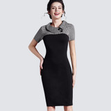 Vintage Women Knitting Patchwork Dress Elegant Work Office Business Sheath Bodycon Pencil Dress B238