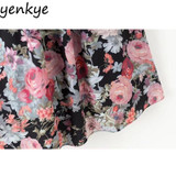 Vintage Women Floral Printed Midi Dress Long Sleeve Elastic Waist 2pcs Chiffon Casual Dresses Autumn vestidos XDWM797