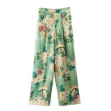 Vintage Women Floral Wide Leg Pants Elastic European Style Ladies Summer Casual Loose Trousers Fashion Pant