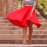 Vintage Women A-Line Stretch High Waist Skater Flared Pleated Swing Long Skirt